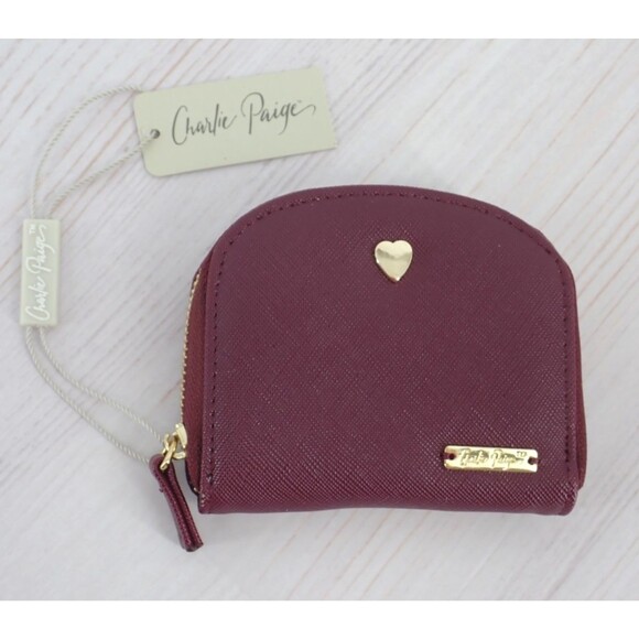 Charlie Paige Burgundy Zip Around Heart Logo Coin Purse GiftCraft Exclusive NWT - Picture 2 of 6